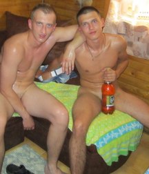 European boys in the sauna