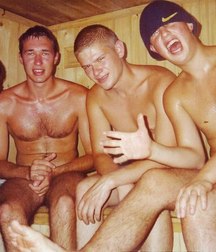 in the sauna with friends