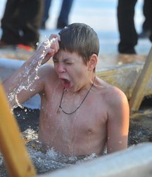 naked boys in the icy water