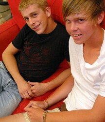 Blond Colby & Kayden having sex on sofa boys porn