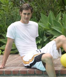 24 y.o. hunk Mickey in a solo session boys by the pool