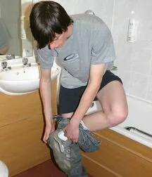 Skinny and tall Patrick shows & wanks in the bathroom boys porn