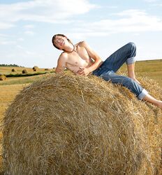 Twink Jaroslav strips on open field and jerks off solo Gay Porn 