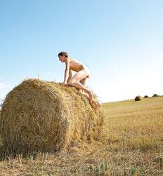 Twink Jaroslav strips on open field and jerks off solo Gay Porn 