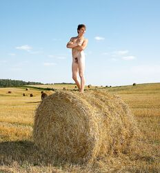 Twink Jaroslav strips on open field and jerks off solo Gay Porn 