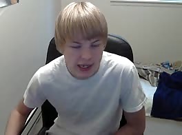 blond teen boy makes webcam strip show