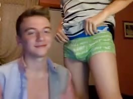 First-Time two young blond sucking friends cock