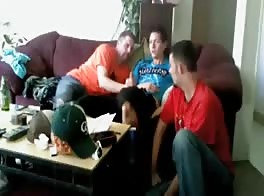 Two uncles with his nephew at home