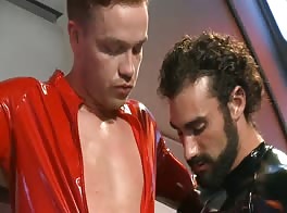 BDSM poor twink in shiny catsuit tied and fucked