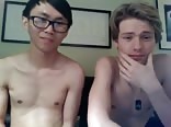 one asia one white boy jerk  white boy cum into asian mouth