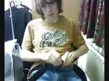 Shy boy cums on black shorts