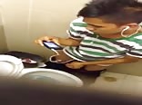 Public restroom wank and cum