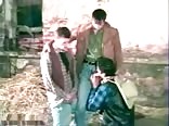 Three cowboys fucking in the barn