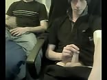 Friends jerk together on cam and cum both