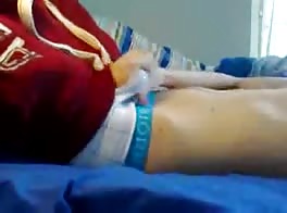 boy wanks on bed