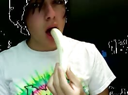 hot guy sucks a lucky banana