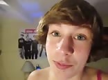 young teen with gorgeous blue eyes mimics her sister