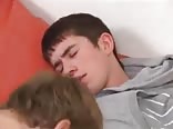 Sexy boys kiss suck fuck bare & cum on a sofa