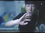 Korean boy is tasting of his sperm