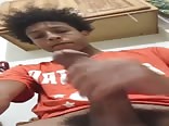 skinny black twink jerking his dick + cum