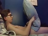 Nerdy twink humps his pillow