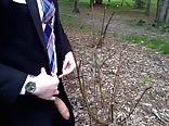 School teen wanks outside