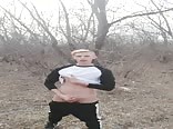 Blond boy porn wanking outside