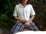 Boys Porn Ginger jerking outside 