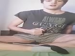 Young twink jerking on bed huge cumshot
