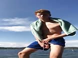 Cute lanky Twink porn jacks and cums on the Lake