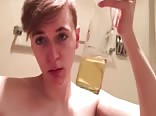 Twink porn pisses in bottle, what's he going to do with it?