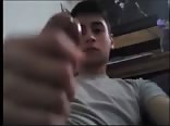 Stroking his hard gay teen porn cock above the cam