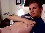 College boy porn stroking his dick in bed 