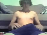 Curly blond twink alone bed