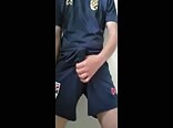 Fit lads wanks and cums in football kit and cums boys porn