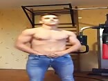 Muscular dude strips and beats off before work out boys porn