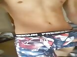 Showing boys porn off his big bulging cock in his underwear (no cum)
