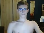 Gay Porn Cute glasses boy jerks and cums