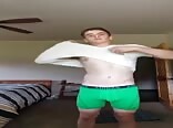 Dude strips out of his underwear and shows his cock (no cum)
