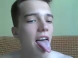 Twink porn cums in his mouth after hot wank show