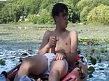 Teen plays with his boner in a kayak boys porn