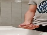 Boys porn pulls his dick out and beats off in dorm bathroom