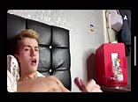 Blond boy jerking cum facial