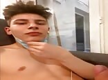 Big uncut dick boy wears COVID mask and cums in selfie
